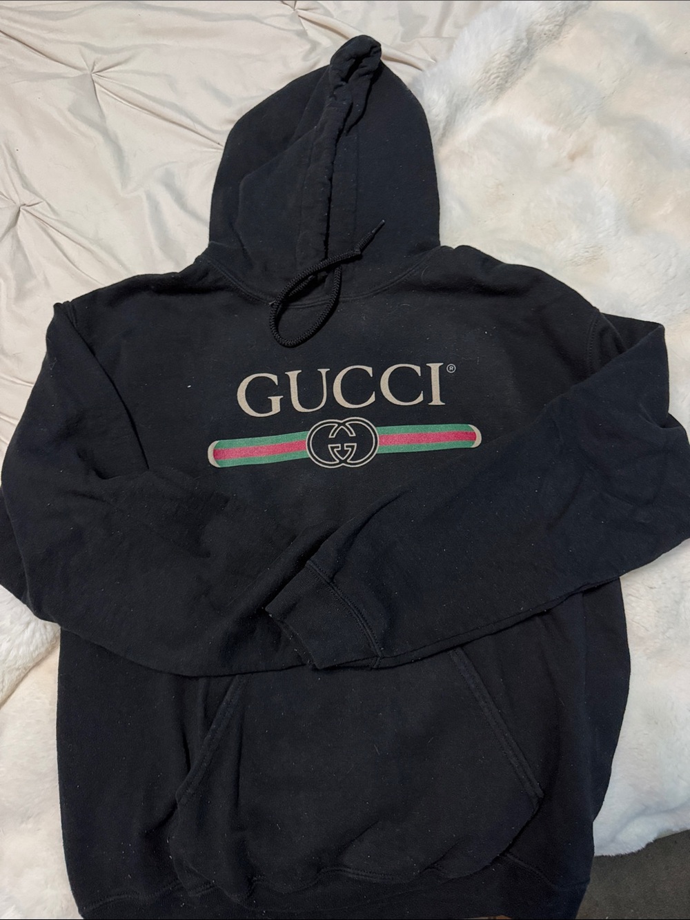 Gucci Black Hoodie with Green-Red Stripe and Logo